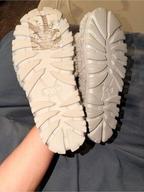 UGG Plush Shearling Slide Slippers in Light Gray